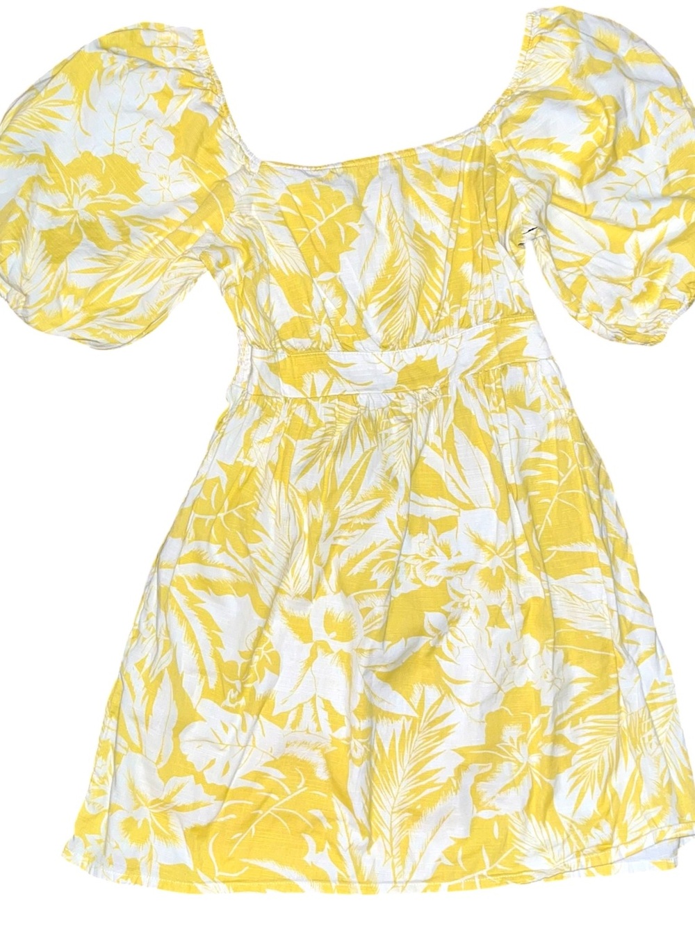 Billabong Yellow and White Floral Puff-Sleeve Dress